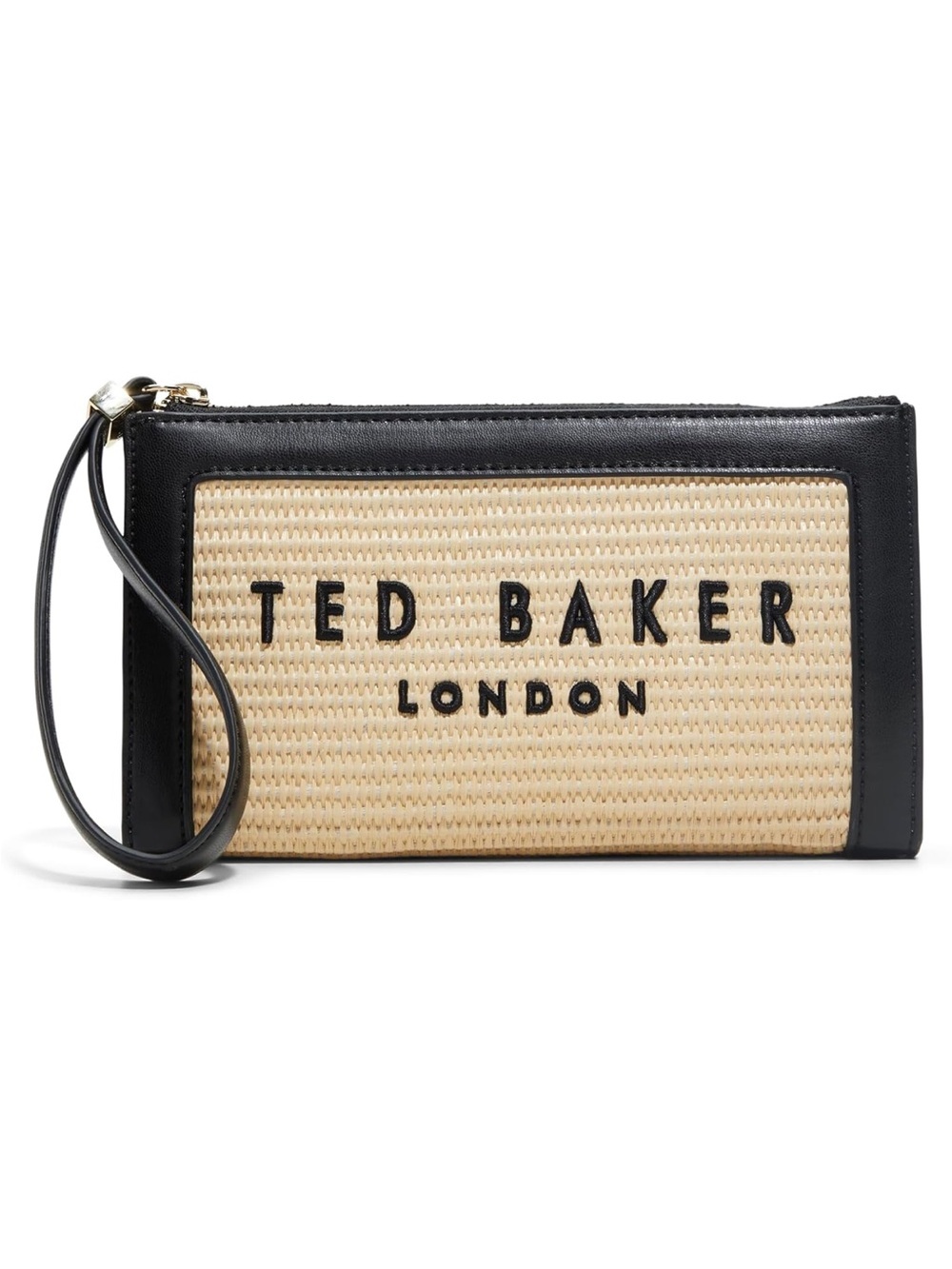Ted Baker Black and Natural Straw Wristlet Clutch! NWT